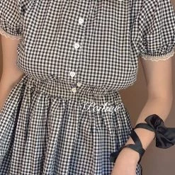 Peiliee Shop New Arrivals [By Peiliee] Afternoon Tea At Tiffany Gingham Babydoll Mini Dress Lolita 1997 Style