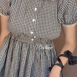 Peiliee Shop [Sweden Warehouse] By Peiliee - Afternoon Tea At Tiffany Gingham Babydoll Mini Dress Lolita 1997 Style