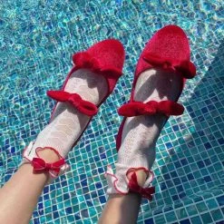 Peiliee Shop Black & Red Soul Ribbon Short Socks