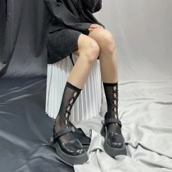 Peiliee Shop My Gothic Soul Ribbon Short Socks