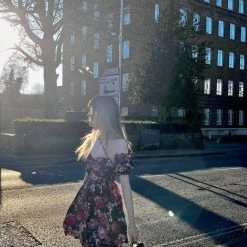 Dark Rose Floral Mini Dress Designer Arilf Summer 2022