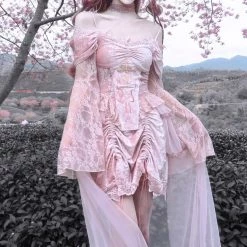 Blood Supply Summer 2022 Sakura Dream Velvet Corset Top With Sleeves