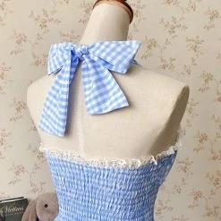 Peiliee Shop New Arrivals Sea Kissed Sailor Gingham Bodysuit Dress