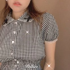 Peiliee Shop [Sweden Warehouse] By Peiliee - Afternoon Tea At Tiffany Gingham Babydoll Mini Dress Lolita 1997 Style