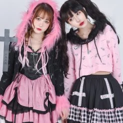 Evil Tooth Gothic Heart Faux Fur Hoody Y2k