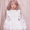 Peiliee Shop [Raui Design] Cotton Candy Met Peach Mousse Long Sleeve Babydoll Dress