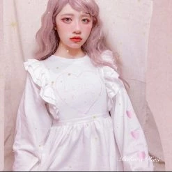 Peiliee Shop [Raui Design] Cotton Candy Met Peach Mousse Long Sleeve Babydoll Dress